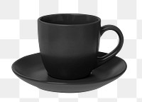 Png black ceramic cup, isolated object, transparent background