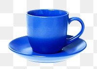 Png blue ceramic cup, isolated object, transparent background