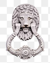 Png lion door knocker, isolated collage element, transparent background