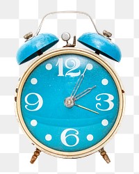 Png blue alarm clock, isolated object, transparent background