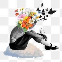 Depression png sticker, mixed media transparent background