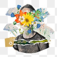 Flower face png sticker, mixed media transparent background