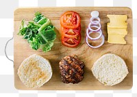 Hamburger food ingredients  png, transparent background