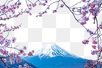 PNG Cherry blossom, Mount Fuji border, transparent background