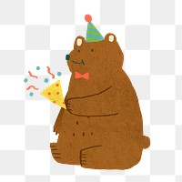 Cute brown bear png clipart, birthday illustration, transparent background