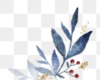 Png blue leaf decorative element, transparent background