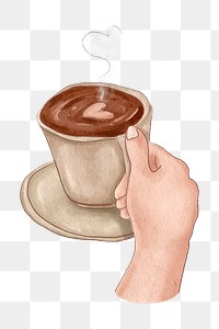 PNG Cute latte art coffee aesthetic hand drawn illustration, collage element on transparent background