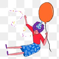 Floating birthday woman png sticker illustration, transparent background