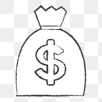 Money bag icon png, line art illustration on transparent background