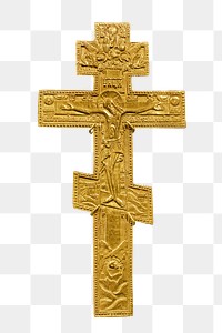 Gold crucifix png, isolated collage element, transparent background