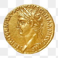 Png old roman gold coin, isolated object, transparent background