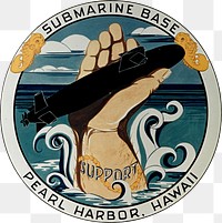 Insignia of the U.S. Navy Submarine Base, Pearl Harbor, Hawaii (USA), adopted in 1969. Its design symbolizes the base's mission of support for the submarine force.