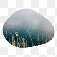 Peaceful lake png badge element, transparent background