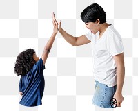 Son high-fiving mom png, transparent background