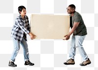 Couple holding moving box png, transparent background