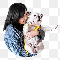 Woman hugging her dog png, transparent background