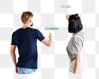 PNG Couple painting wall, collage element, transparent background