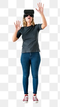 Png woman enjoying VR, isolated collage element, transparent background