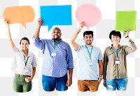 People holding signs png element, transparent background