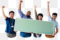 People holding signs png element, transparent background