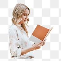 Women reading book png, transparent background