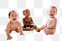 PNG Babies playing together in a play room, collage element, transparent background