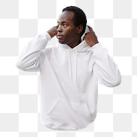 Png man in white hoodie, transparent background