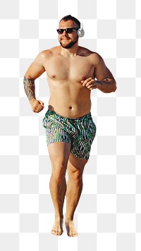 Png man beach running, isolated collage element, transparent background