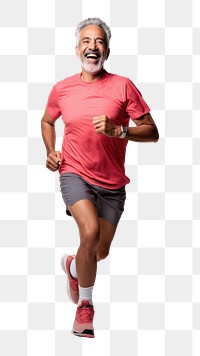 PNG 60 years old hispanic Senior man running footwear smiling jogging. 