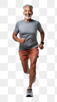 PNG 60 years old hispanic Senior man running smiling jogging t-shirt. mobile wallpaper