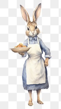 PNG Woman rabbit cooking drawing animal mammal. AI generated Image by rawpixel.