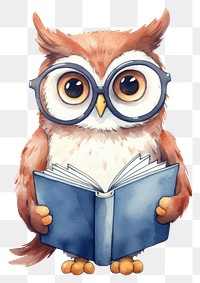 PNG Owl reading a book cartoon white background intelligence. 