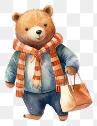 PNG Bear waring shirt carrying a bag cute toy representation. 