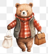 PNG Bear waring shirt carrying a bag cute toy representation. 