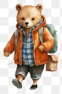 PNG Bear waring shirt carrying a backpack representation sweatshirt carnivora. AI generated Image by rawpixel.