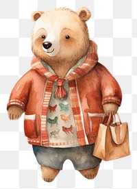 PNG Bear waring shirt carrying a bag cute toy representation. AI generated Image by rawpixel.