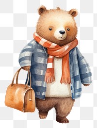 PNG Bear waring shirt carrying a bag cute toy representation. 