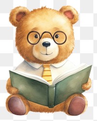 PNG Teacher bear reading cartoon toy. 