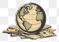 PNG World globe near money banknote planet investment astronomy. AI generated Image by rawpixel.