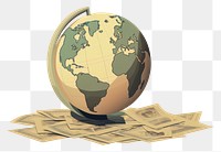 PNG World globe near money banknote planet space investment. 