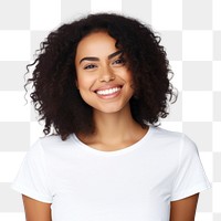 PNG  Woman portrait t-shirt smiling. AI generated Image by rawpixel.