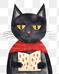 PNG Black cat read a book cartoon animal mammal. AI generated Image by rawpixel.