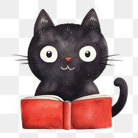 PNG Black cat read a book cartoon mammal animal. 