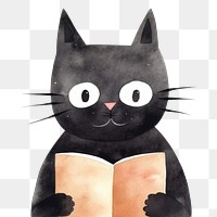 PNG Black cat read a book cartoon mammal animal. 