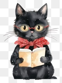 PNG Black cat read a book cartoon animal mammal. AI generated Image by rawpixel.