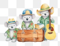 PNG Koala cartoon luggage guitar. 