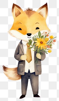 PNG Fox cartoon flower mammal. AI generated Image by rawpixel.