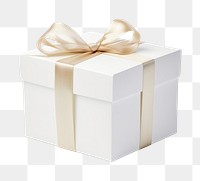 PNG  Gift box white bow white background. 