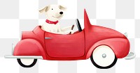 PNG Dog drives red car vehicle white background transportation. 