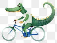 PNG Crocodile mountain biking dinosaur vehicle bicycle. AI generated Image by rawpixel.